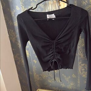 Princess Polly Black Ribbed Ruched Crop Blouse